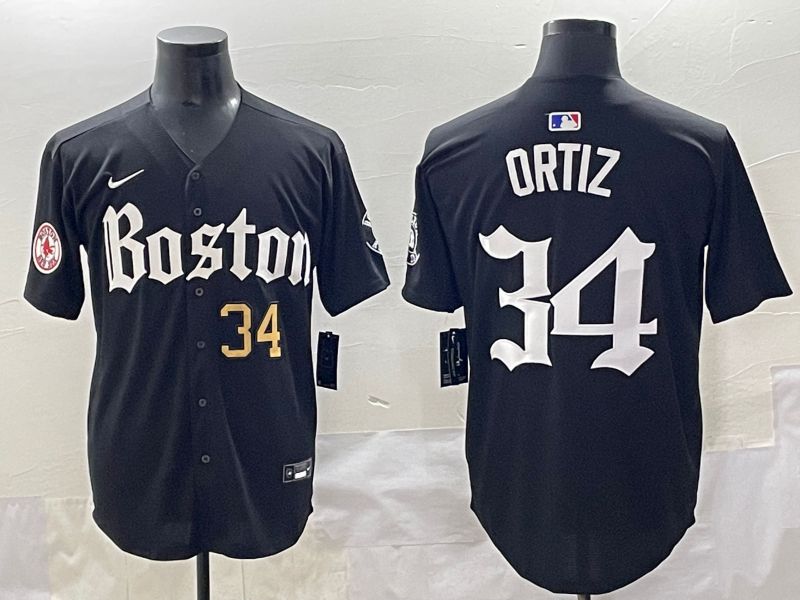Men 2025 Boston Red Sox 34 Ortiz Black Five generations Joint Name Nike MLB Jersey style 6